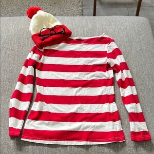 XS Where’s Waldo costume top, hat, glasses
